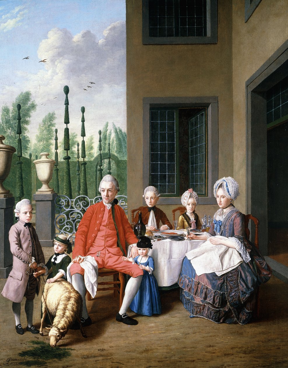 Jan_Josef_the_Younger_Horemans_-_Group_Portrait_of_the_van_den_Bosch_Family_dining_by_a_House_a_Topiary_Garden_Be_-_(MeisterDrucke-843131)